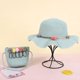 thumbnail image 1 of Sombrero de sol azul para niñas y niños, sombrero de paja de verano y bolsa con adorno de flores, conjunto de viaje para senderismo en la playa, 1 of 5