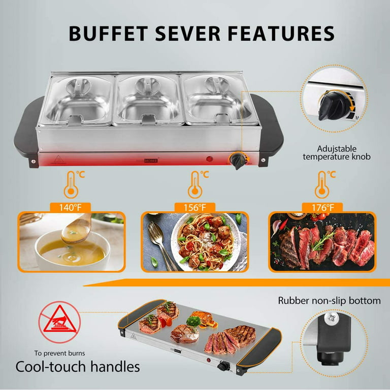 BUFFET SERVER 2in1 ADJUSTABLE HOT PLATE TRAY S/S STEEL FOOD WARMER