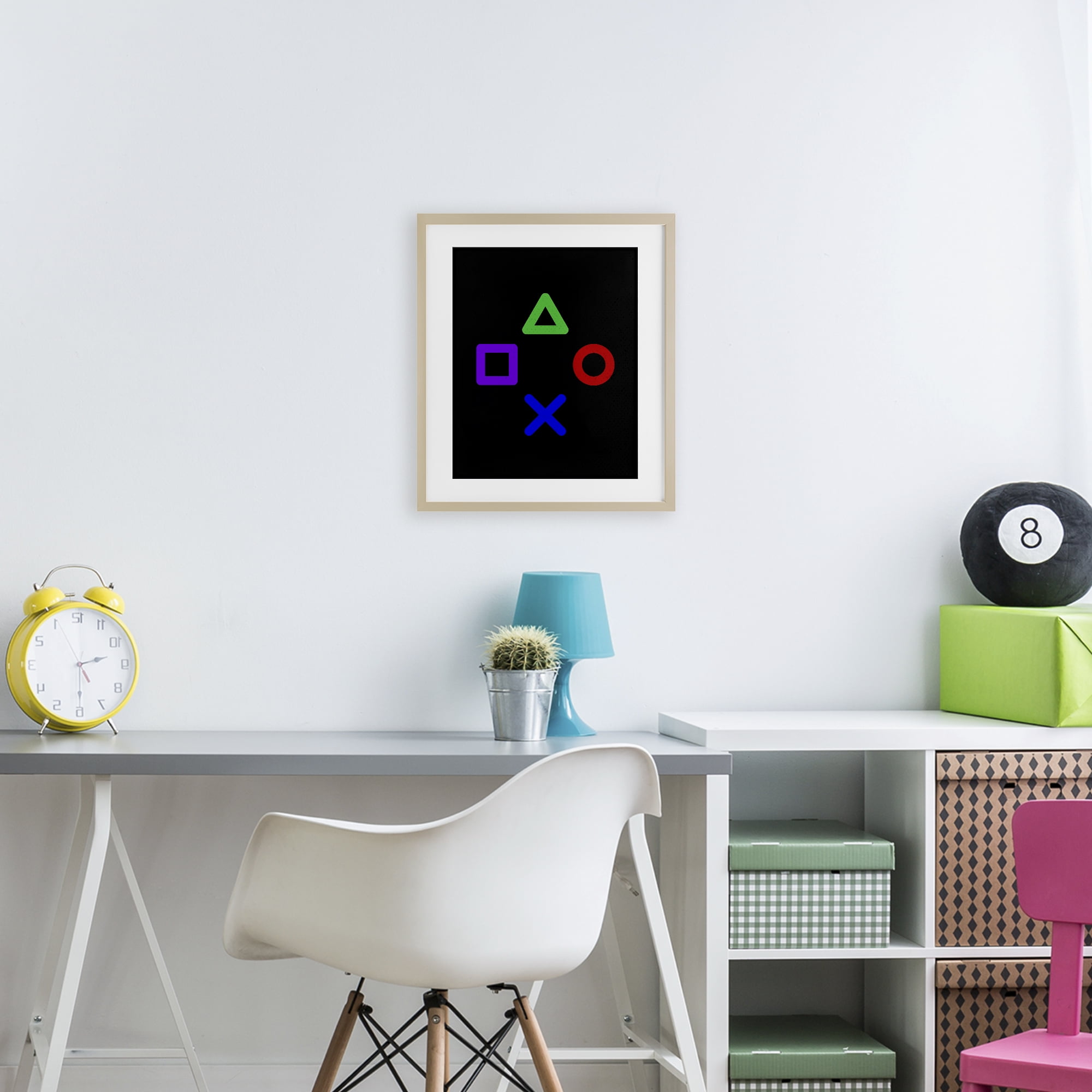Game Button Shapes Birch Framed Print Under Glass, design by Kim Allen