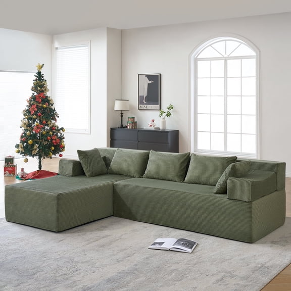 Behost 105" Modular Sectional Sofa Couch with Pillows, Deep Seat L Shaped Sofa for Living Room, Corduroy Green