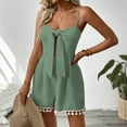 thumbnail image 2 of QATAINLAV Womens Summer Sleeveless Twist Front Jumpsuits Solid Color Waffle Knit Romper Casual Wide Leg Rompers, Green, M, 2 of 10