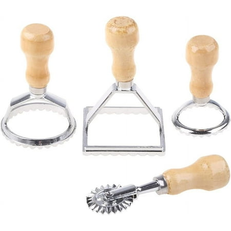 

Ravioli Stamp Set Dumpling Cutters with Wooden Handle and Fluted Edge Cutter for Making Dumplings Empanadillas or Biscuits