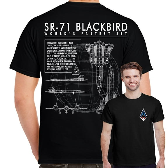 SR-71 Blackbird Mach 3 Schematic Double Sided Adult T-Shirt-4XL