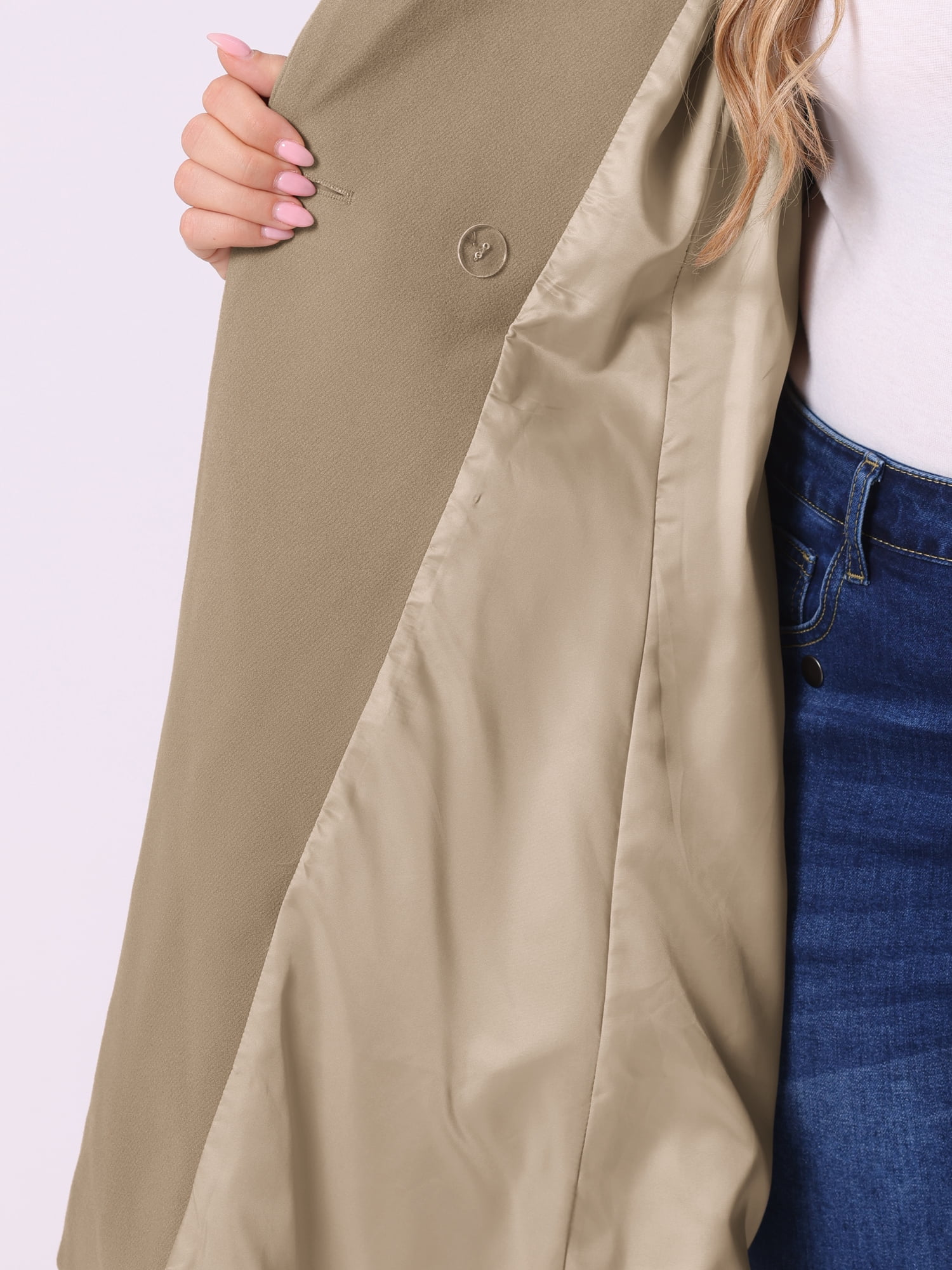 DARING DIVA Women's Plus Size A Line Notched Lapel Double Breasted Coat 4X Khaki