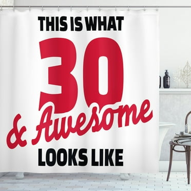 Ambesonne 30th Birthday Shower Curtain, Motivation Words Art, 69"Wx75"L, Red Black and White