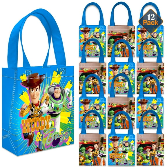 Toy Story Party Favor Bags Set – 12 Pack 8" Disney Goodie Bags for Kids Bulk Reusable Mini Totes | Disney Toy Story Birthday Party Supplies