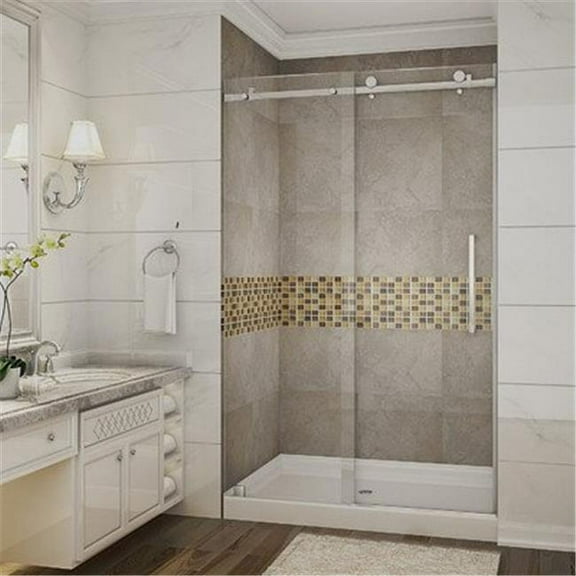 Aston Sdr976-Tr-48-10-M 48" X 77.5" Completely Frameless Shower Door - Stainless Steel