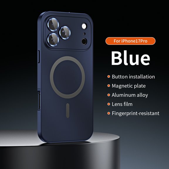 TECH CIRCLE for iPhone 17 Pro Mag Safe Metal Case with Alloy Lens Flim Protector Luxury Slim Anti-Scratch Shockproof Magnetic Wireless Charging Cover,Titaniumblue