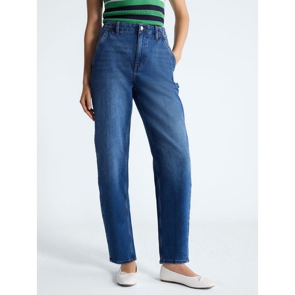Free Assembly Women's High Rise Cropped Carpenter Barrel Jeans, 26" Inseam, Sizes 0-16