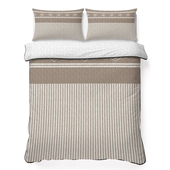 Quilts Twin Size Bedding Set, Brown Striped Lightweight Quilted Comforter, Contemporary Geometric Art Rustic Soft Reversible Bedspread Coverlet with Pillow Covers for All Season, 68" x 86"