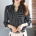 thumbnail image 4 of Blusa de mujer de manga larga con cuello en V y bolsillo frontal a rayas blancas y negras Scienceny FS11531-07, 4 of 7