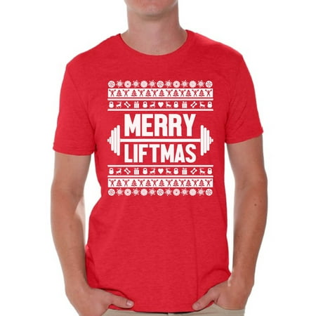 Awkward Styles Merry Liftmas Shirt Merry Liftmas Christmas Tshirts for Men Christmas Holiday Shirt Lifting Top Gym Workout T Shirt Merry Christmas Shirts Ugly Christmas Party Shirt Men's Holiday
