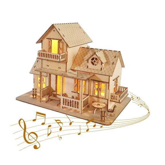 Music Park 3D Wooden Puzzle Sweet Home Music Box Hands Craft Miniature Dollhouse Kits Gifts for Christmas