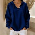 thumbnail image 3 of Perfectbot Women Waffle Knit Henley Hoodie, Long Sleeve Drawstring Pullover Fall Casual Sweatshirt, 3 of 6