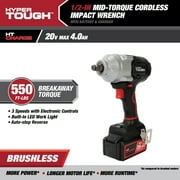 Hyper Tough 20V Max Brushless 1/2-inch Mid-Torque Cordless Impact Wrench with 4.0Ah Lithium-Ion Battery and Charger