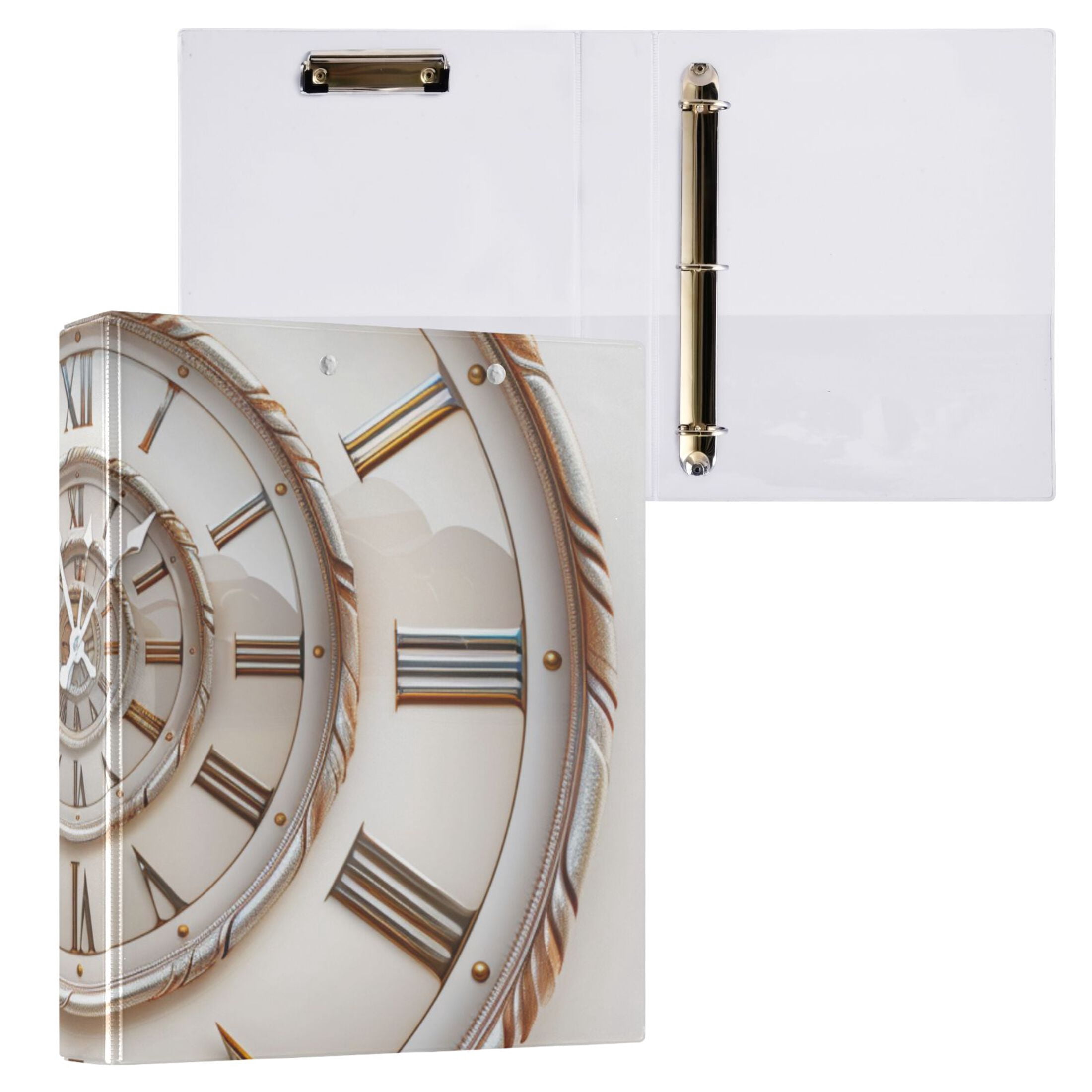 Swirling Numbers Clock 3 Ring Binders 1.5 inch Hardcover File Folders with Interior Pockets A4 Size Organizer for School Office Hospital