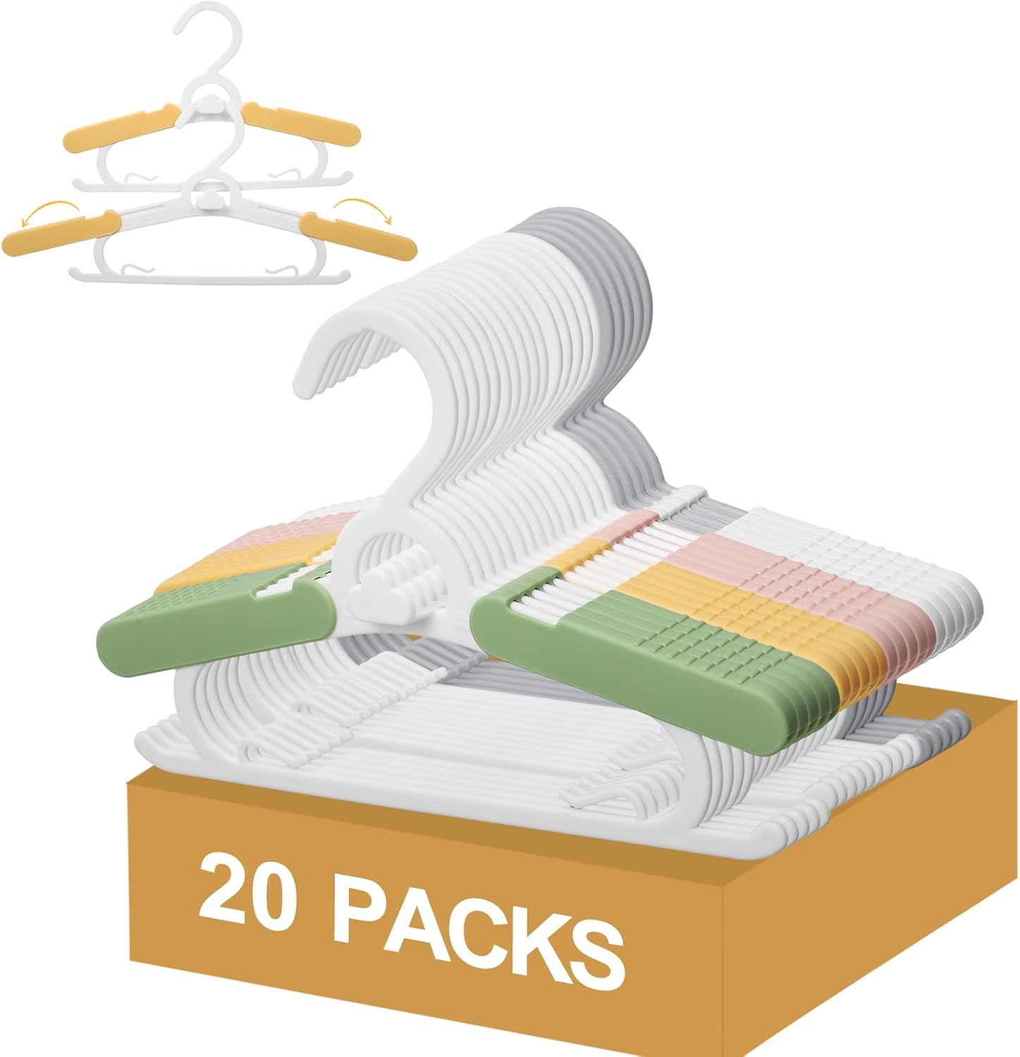 20 Pack Baby Clothes Hangers, 11-15" Adjustable Non-Slip Thickened Kid Hangers for Nursery Closet Toddlers Infant Children to Teenager (Multicolor)