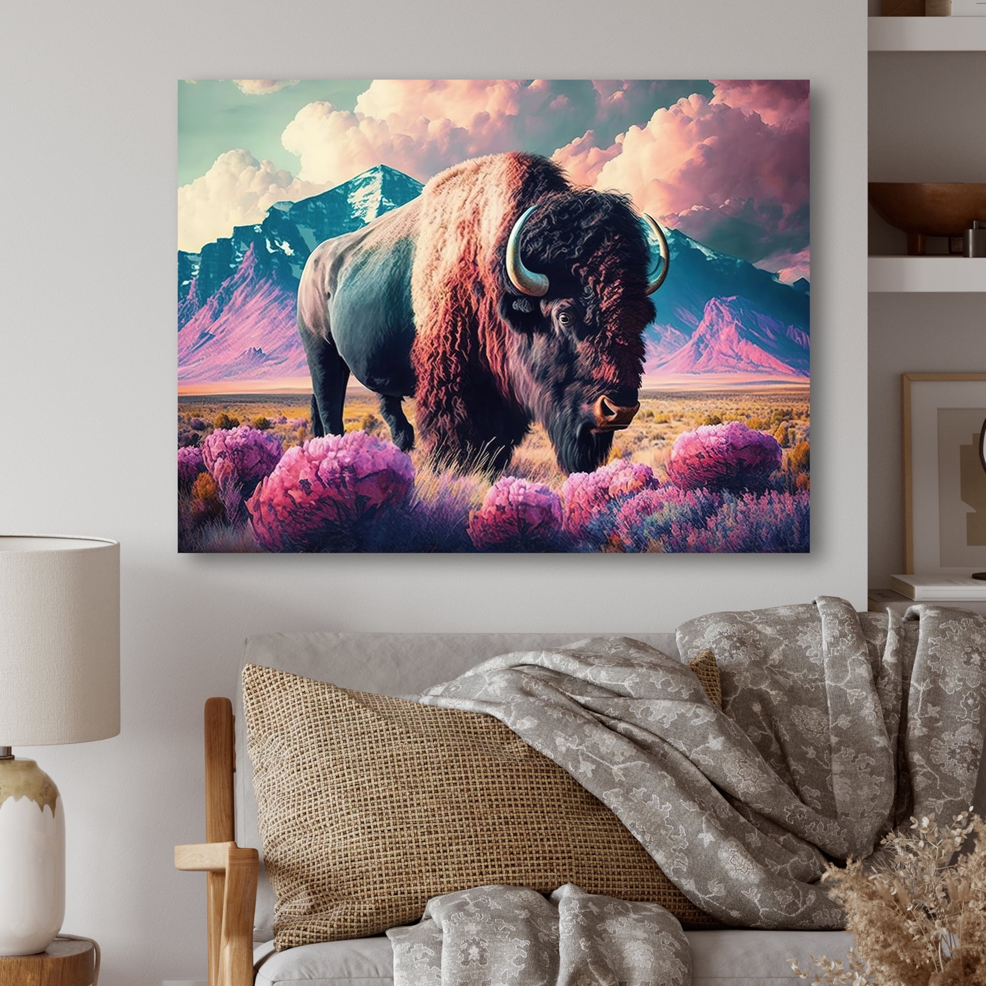 Designart Buffalo With Landscape Canvas Wall Art
