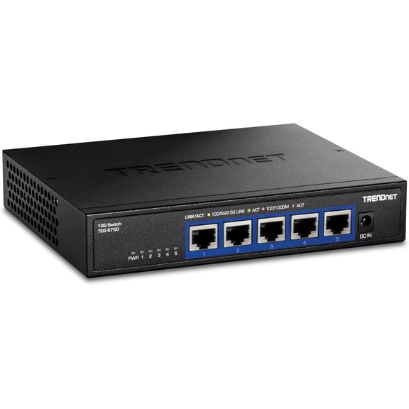 TRENDnet TEG-S750 5-Port Unmanaged Network Switch with 100 Gbps Capacity and Fanless Design, Black