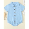 thumbnail image 2 of FEORJGP Toddler Baby Girls Boys Shirts Romper 0-2Y Infant Short Sleeve Jumpsuits Solid Color Turn-Down Collar Bodysuit Newborn Summer Loose Casual Clothes, 2 of 9