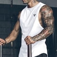 thumbnail image 5 of FRSASU Mens Sleeveless Tank Tops Workout Cut off Shirts Muscle Gym Mesh Breathable T Shirts White, 5 of 6