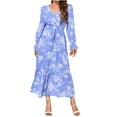 thumbnail image 2 of Pisexur Robe à Manches Longues Col en V Mode Femme Robe Plissée Unie à Manches Longues Col en V Robe Femme, 2 of 9