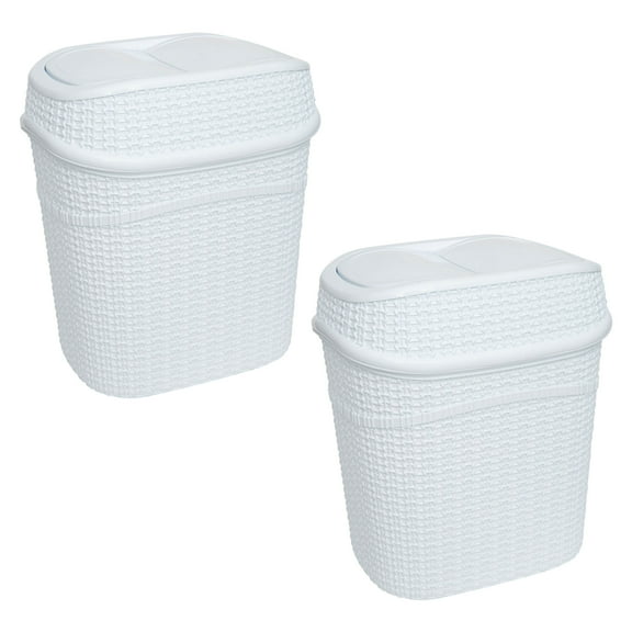 Bath Bliss 2 Pack 9.5 Liter Plastic Sailor Knot Swing Top Waste Bin in White