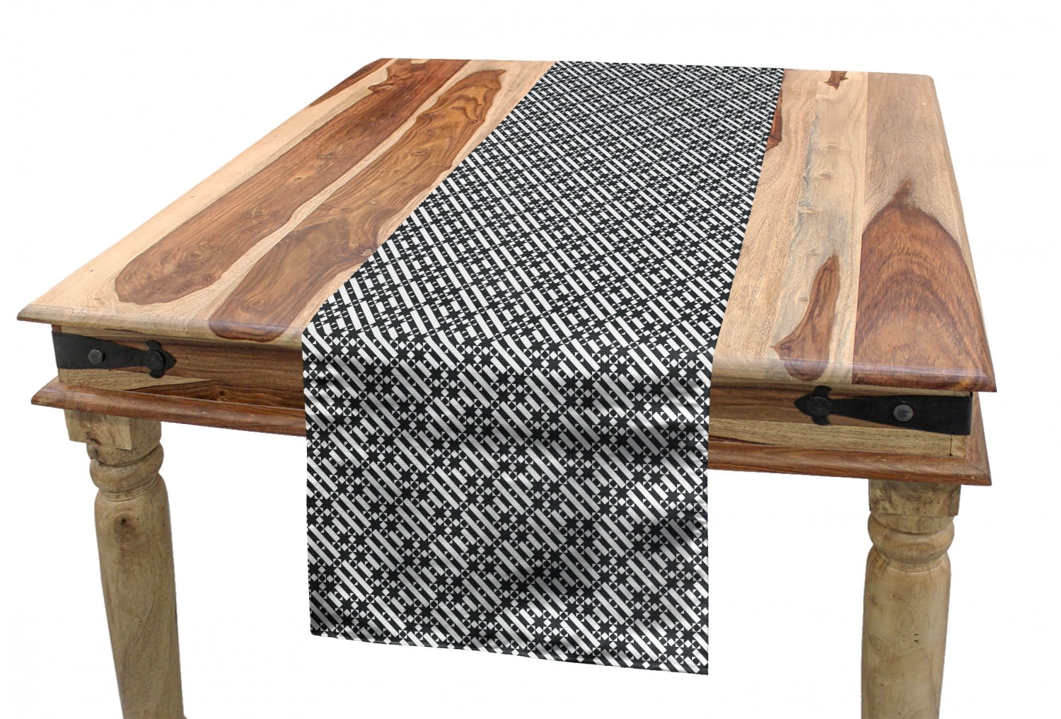 Abstract Table Runner, Geometric Squares with Stars Diagonal Strips