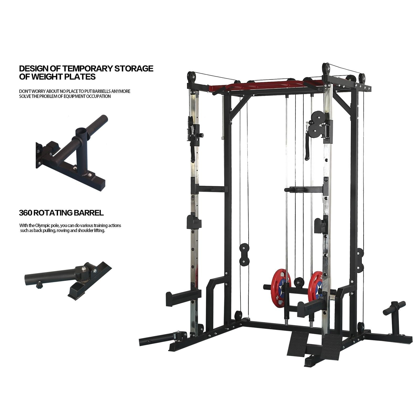 Multi-Function Squat Rack Power Cage, 1400lbs Full Body Training Weight Cage w/LAT PullDown & Cable Crossover System, Professional Home Gym Equipment for Fitness Enthusiast