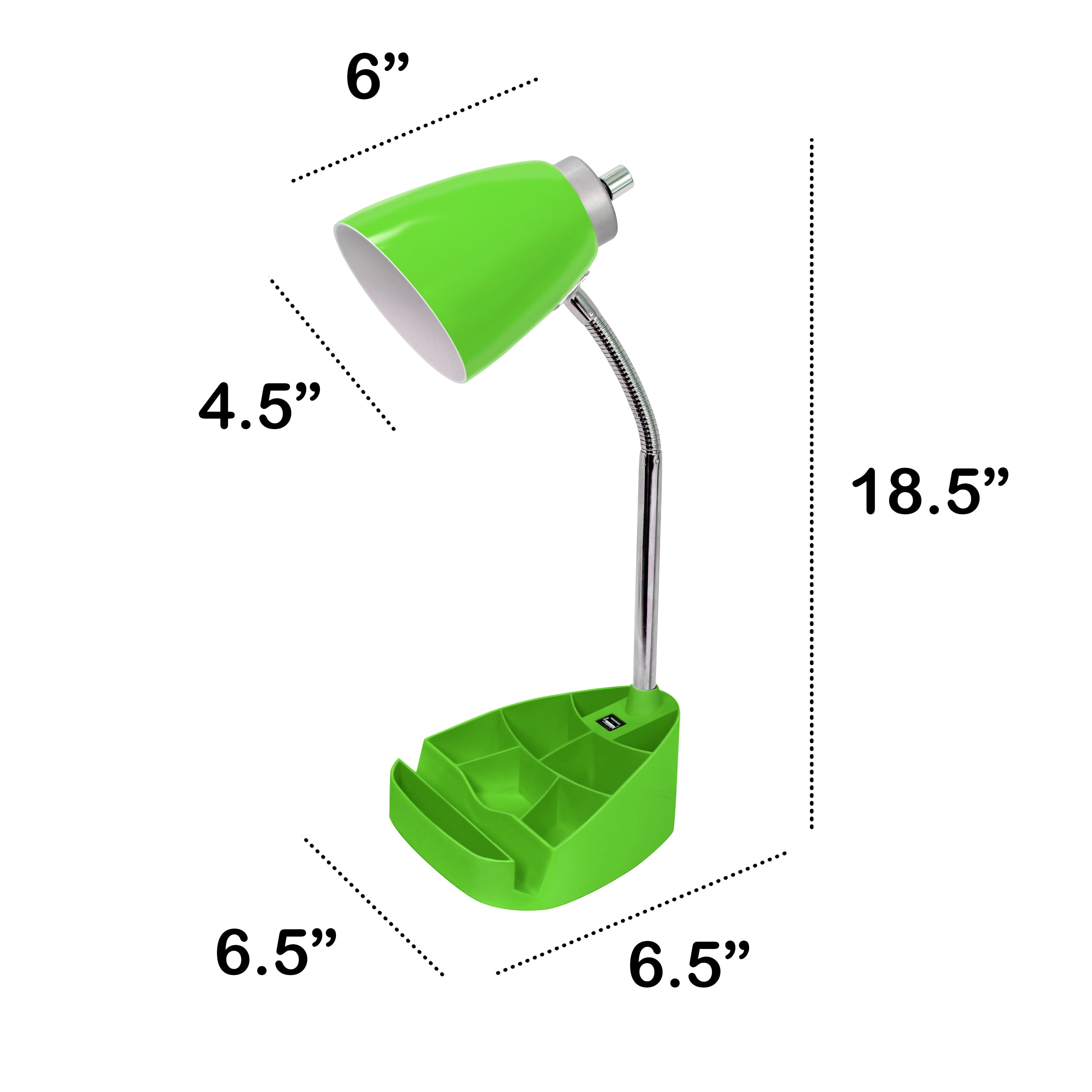 Creekwood Home 18.5" Flexible Coordinating Desk Lamp with USB Port and Storage, Green