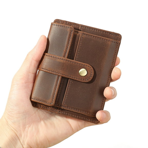 Genuine leather ultra-thin men's wallet with 5 credit card slots and coin pocket, classic cowhide wallet
