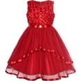 thumbnail image 1 of Flower Girls Dress Date Red Belted Wedding Party Bridesmaid 8 Years, 1 of 6