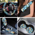 thumbnail image 3 of Yuyamidu 15 Pack Blue Dahlia Auto Seat Cover Sets with Carpet Mats Steering Wheel Cover Seat Belt Pads Gear Shift Cover Hand Brake Cover Cup Mat Fashion Car Accessories Fit for Most Vehicles, 3 of 6
