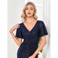 thumbnail image 4 of Wedding Dress Wedding Guest Dresses for Women V-neck Short-Sleeved Slit Navy Evening Dress Sexful Party Bridesmaid Dress Colorful, 4 of 8