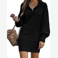 thumbnail image 1 of Suéter de mujer europeo y americano Suéter de mujer de largo medio Vestido de suéter de mujer Vestido largo de color sólido de punto con mangas abullonadas y solapa, 1 of 6