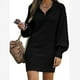 thumbnail image 1 of Suéter de mujer europeo y americano Suéter de mujer de largo medio Vestido de suéter de mujer Vestido largo de color sólido de punto con mangas abullonadas y solapa, 1 of 6