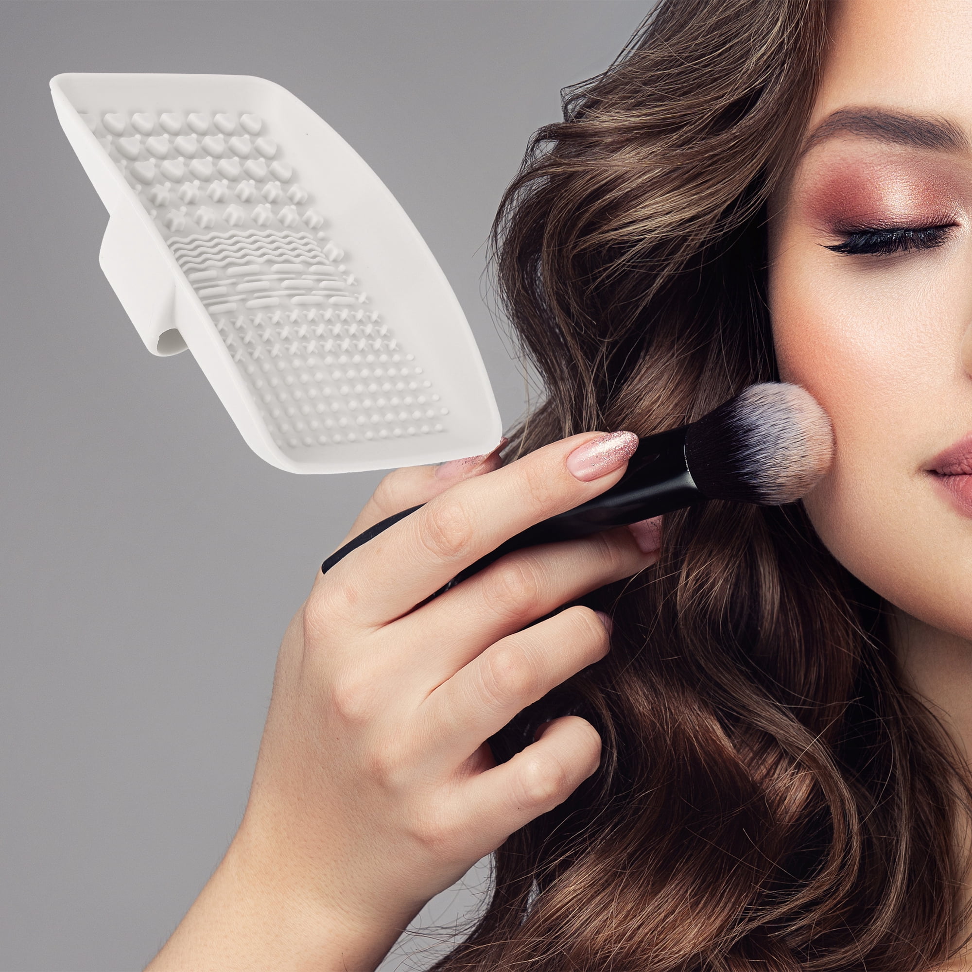 Unique Bargains 1Pc Square Makeup Sponge Brush Cleaner for Quickly Cleaning Beige