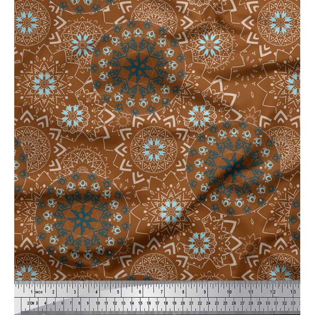 Soimoi Poly Georgette Fabric Mandala Ethnic Print Fabric by Yard 42 Inch Wide