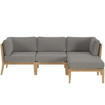 Lounge Sectional Sofa Set, Grey Gray Natural, Teak Wood, Outdoor Patio Balcony Cafe Bistro Garden Hospitality Restaurant, Modern Contemporary HB34452