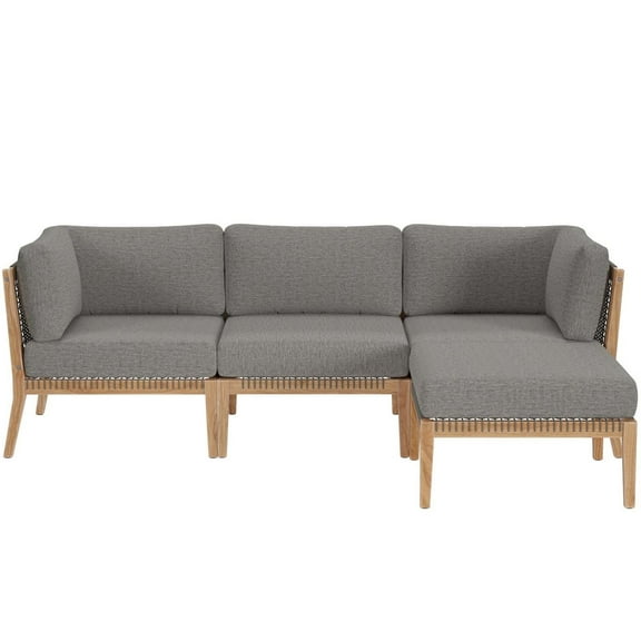 Lounge Sectional Sofa Set, Grey Gray Natural, Teak Wood, Outdoor Patio Balcony Cafe Bistro Garden Hospitality Restaurant, Modern Contemporary HB34452