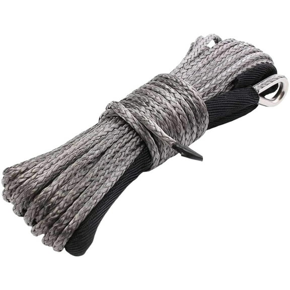 Synthetic Winch Rope String Line Cable 1/4" 50Ft 7500Lbs Atv Utv Suv Truck Boat Towing Synthetic Winch Recovery Rope(Gray)