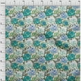 thumbnail image 3 of oneOone Cotton Silk Teal Blue Fabric Flower & Leaves Watercolor Sewing Fabric By The Yard Printed Diy Clothing Sewing Supplies 42 Inch Wide, 3 of 4