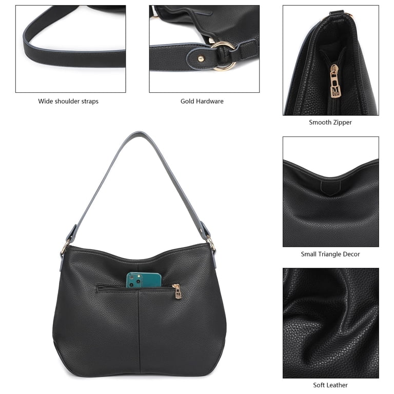 Montana West Soft Hobo Bag with Gold Hardware, Black photo 2