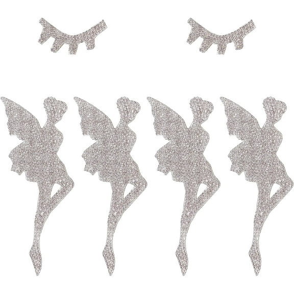 6Pcs Eyelash & Fairy Glitter Hotfix Rhinestone Iron on Patches Dress Shoes Garment Decoration Crystal 24~119x50~59x2mm