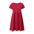 thumbnail image 4 of 2025 Vestido largo de algodón y lino para mujer, con cuello redondo, tallas grandes, corte holgado, color liso, estilo veraniego/OL, 4 of 5