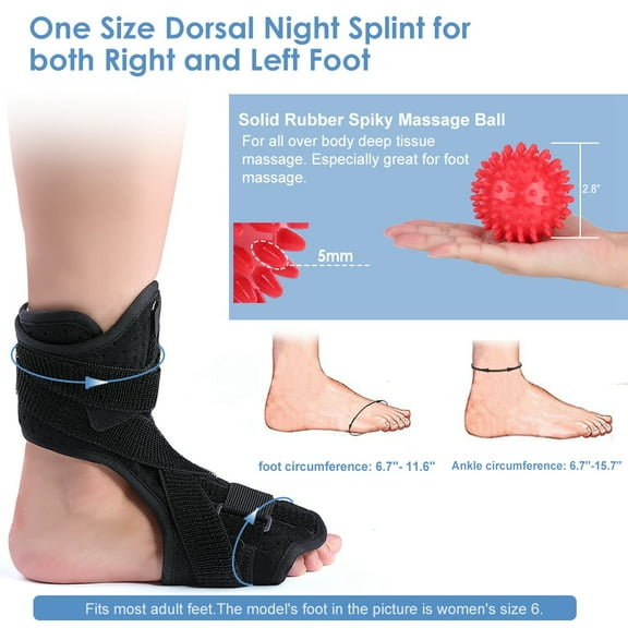 Adjustable Plantar Fasciitis Dorsal Night and Day Splint with Spiky Massage Ball