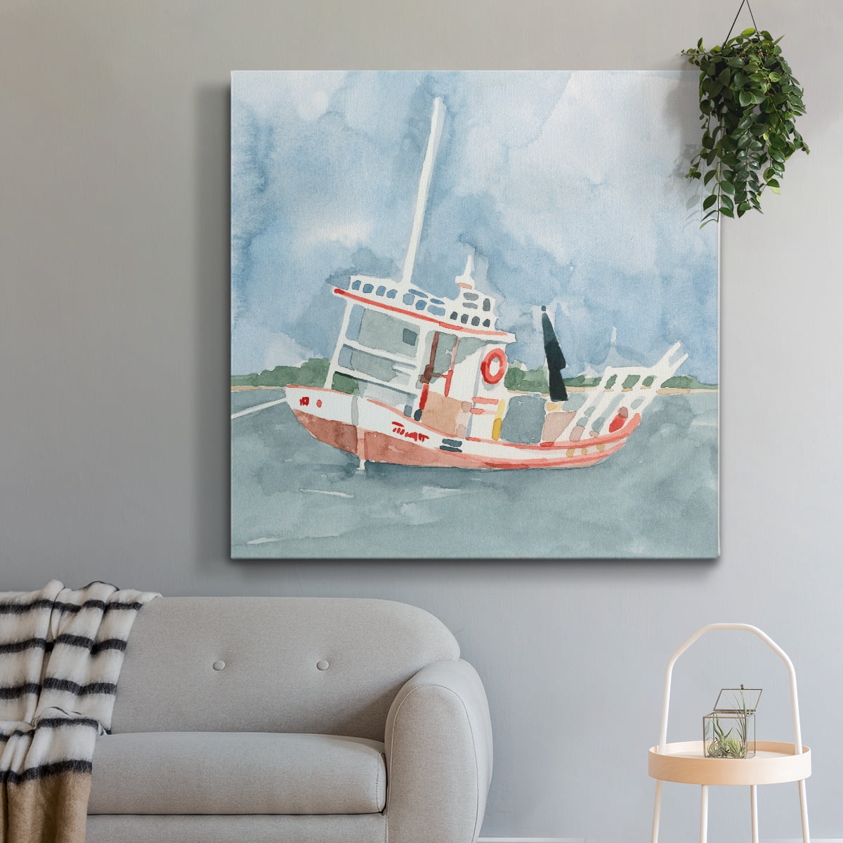 Wexford Home Bright Fishing Boat II-Premium Gallery Wrapped Canvas, 10" x 10" - Ready to Hang