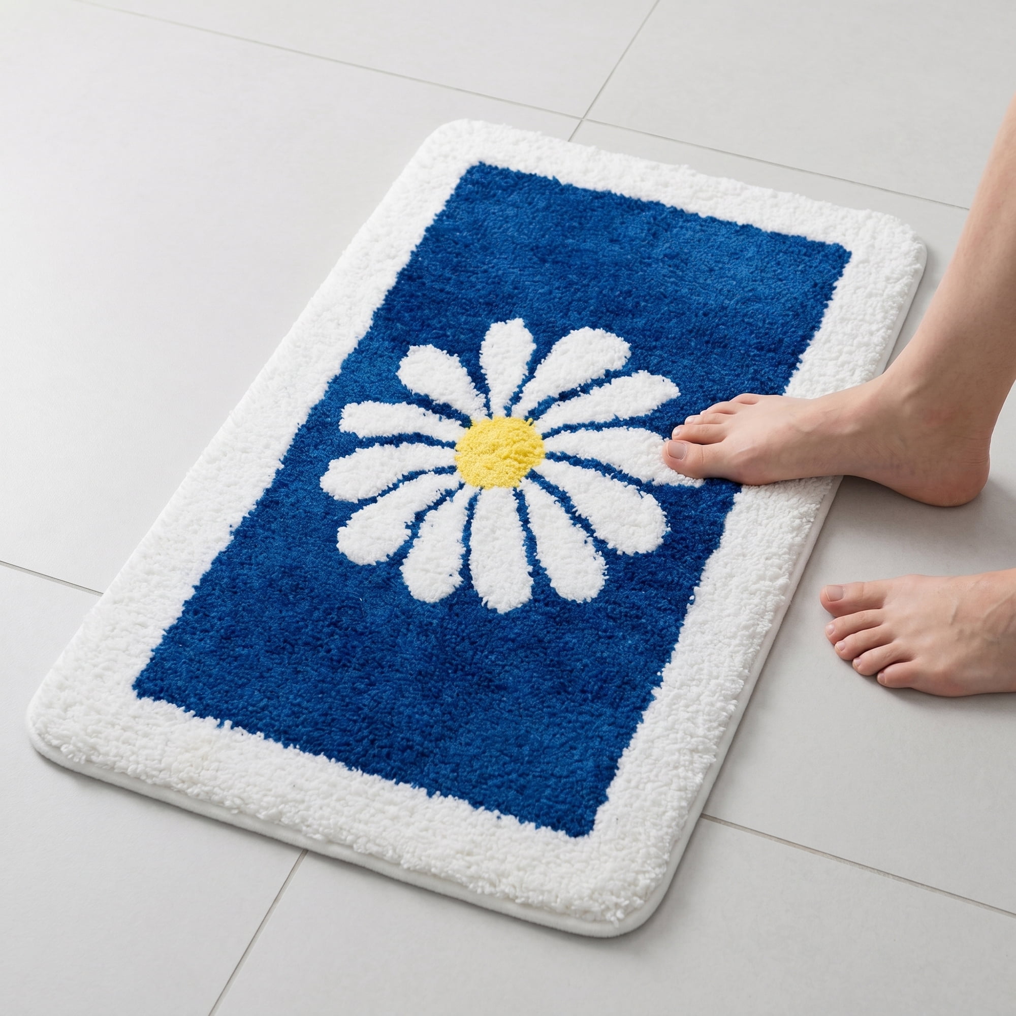 Unique Bargains Aesthetic Non Slip Ultra Soft Absorbent Shaggy Bath Mat Dark Blue 24" x 16"