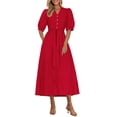 thumbnail image 1 of Vestido midi PRETTYGARDEN 2025 con cuello en V y manga corta rojo, 1 of 9