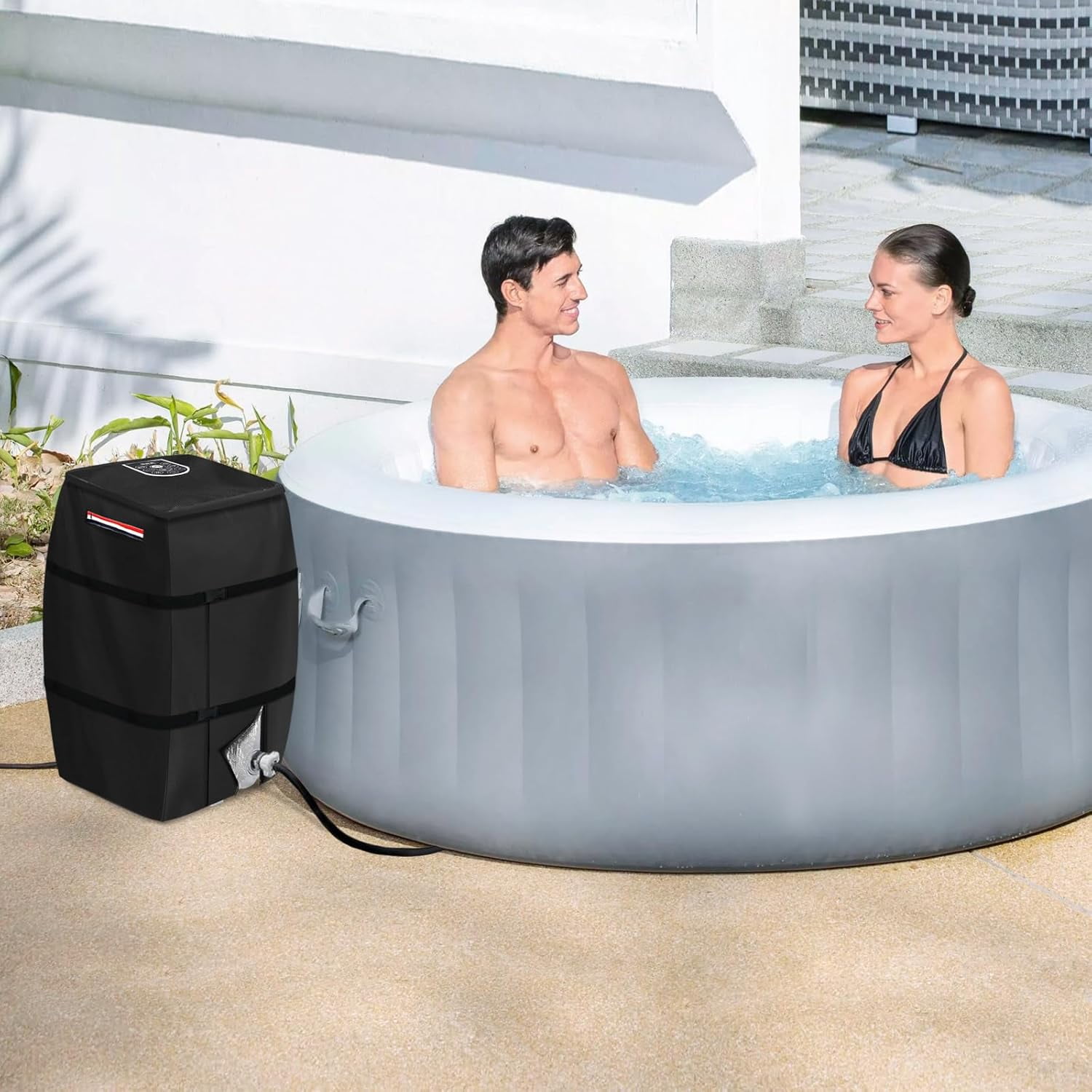 Hot Tub Pump Cover, Hot Tub Insulated Pump Cover, Hot Tub Spa Heater Pump Cover with Colorful Handles, Dustproof, Waterproof, and UV-Resistant, Upgraded and Thickened for Spa Heaters (Black)